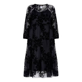 ALEMBIKA LACE SHEER FLOCK PRINT WITH SLIP BLACK - Plus Size Collection