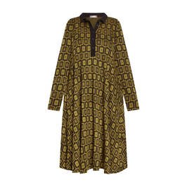 Alembika Jersey Tile Print Shirt Dress Chartreuse - Plus Size Collection