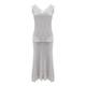 ANN BALON silver skirt, jacket and sleeveless top outfit