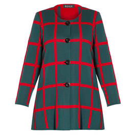 BEIGE LONG CARDIGAN RED GREEN CHECK - Plus Size Collection