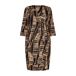 Beige Print Jersey Dress Black and Caramel  - Plus Size Collection