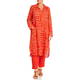 Beige Flax Linen Long Dress Tomato Red 