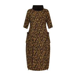 Beige Jersey Dress Doodle Print Caramel  - Plus Size Collection