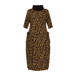 Beige Jersey Dress Doodle Print Caramel  - Plus Size Collection