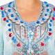 BEIGE BLUE KAFTAN WITH BEADED NECKLINE