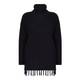 Beige knitted black roll-neck TUNIC with fringed hem