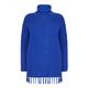 Beige knitted blue roll-neck TUNIC with fringed hem