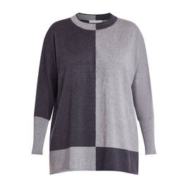 BEIGE TONAL GREY BLOCK KNITTED TUNIC - Plus Size Collection