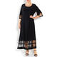 BEIGE LABEL BLACK STRETCH JERSEY MAXI DRESS WITH MESH CUFF AND HEM