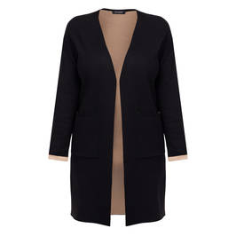 Beige Long Cotton Blend Cardigan Black  - Plus Size Collection