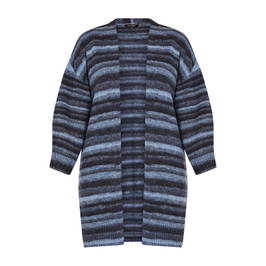 Beige Long Striped Cardigan Blue  - Plus Size Collection
