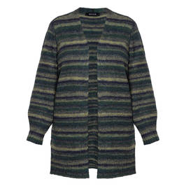 Beige Stripe Knit Long Cardigan Green - Plus Size Collection