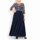 BEIGE LACE BODICE EMPIRELINE DRESS NAVY