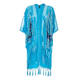 BEIGE silk kimono style turquoise fringed cape