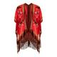 BEIGE EMBROIDERED SILK CAPE, RED