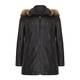 BLACK LEATHER FUR TRIMMED PARKA COAT BY BEIGE