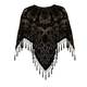 BEIGE SHEER SILK BEADED PONCHO IN BLACK