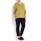 BEIGE HORIZONTAL RIB MERINO WOOL SWEATER IN CHARTREUSE GREEN