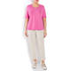 BEIGE T-SHIRT WITH PLAITED DIAMANTE NECKLINE FUCHSIA