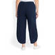 BEIGE LABEL CROPPED BUBBLE HEM PULL ON LINEN TROUSER IN NAVY