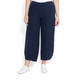 BEIGE LABEL CROPPED BUBBLE HEM PULL ON LINEN TROUSER IN NAVY