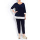 BEIGE JERSEY TUNIC WITH FLORAL CHIFFON CUFF NAVY