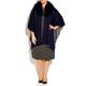 BEIGE WRAP with Removable Fox Fur Collar in navy