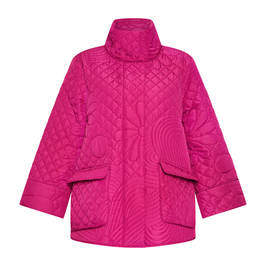 Beige Quilted Puffer Coat Fuchsia - Plus Size Collection