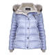 BEIGE FUR TRIMMED PUFFA COAT IN SKY BLUE