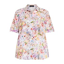 Beige 100% Cotton Short Sleeve Floral Shirt  - Plus Size Collection