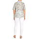 Beige 100% Cotton Short Sleeve Green and White Floral Shirt