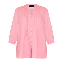 Beige Pure Linen Collarless Shirt Pink  - Plus Size Collection
