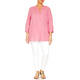 Beige Pure Linen Collarless Shirt Pink 