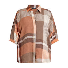 Beige Madras Check Shirt Orange  - Plus Size Collection