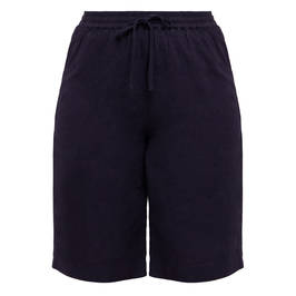 Beige Linen Blend Shorts Navy  - Plus Size Collection