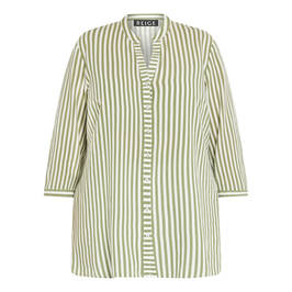 BEIGE STRIPE SHIRT GREEN AND WHITE  - Plus Size Collection