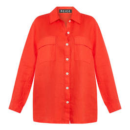 Beige Linen Shirt Red - Plus Size Collection