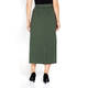 BEIGE PULL ON MIDI SKIRT ZIP DETAIL GREEN