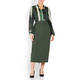 BEIGE PULL ON MIDI SKIRT ZIP DETAIL GREEN