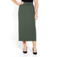 BEIGE PULL ON MIDI SKIRT ZIP DETAIL GREEN