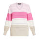 Beige Striped V-neck Sweater Pink 