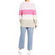 Beige Striped V-neck Sweater Pink 