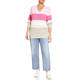 Beige Striped V-neck Sweater Pink 