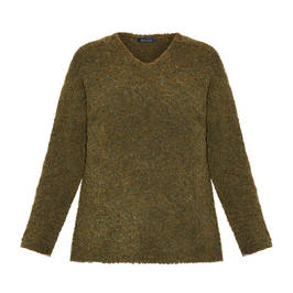 Beige V-Neck Boucle Knit Sweater Green  - Plus Size Collection