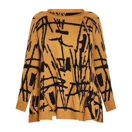 Beige Abstract Print Intarsia Sweater Camel and Black - Plus Size Collection