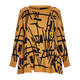 Beige Abstract Print Intarsia Sweater Camel and Black