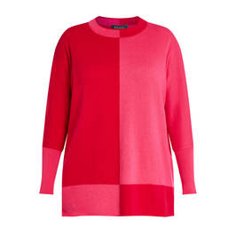 BEIGE TONAL RED BLOCK KNITTED TUNIC - Plus Size Collection