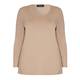 BEIGE JERSEY V-NECK TOP IN CARAMEL