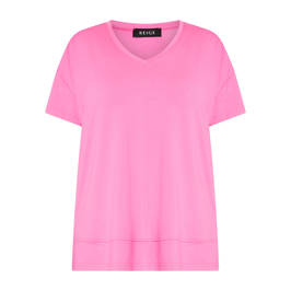 Beige V-neck T-shirt Fuchsia  - Plus Size Collection