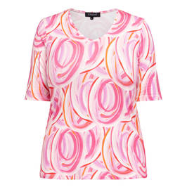 Beige Stretch Jersey Swirl Print T-Shirt Pink  - Plus Size Collection